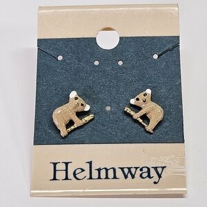 NEW VINTAGE Helmway Tiny Brown Koala Bear Stud Earrings